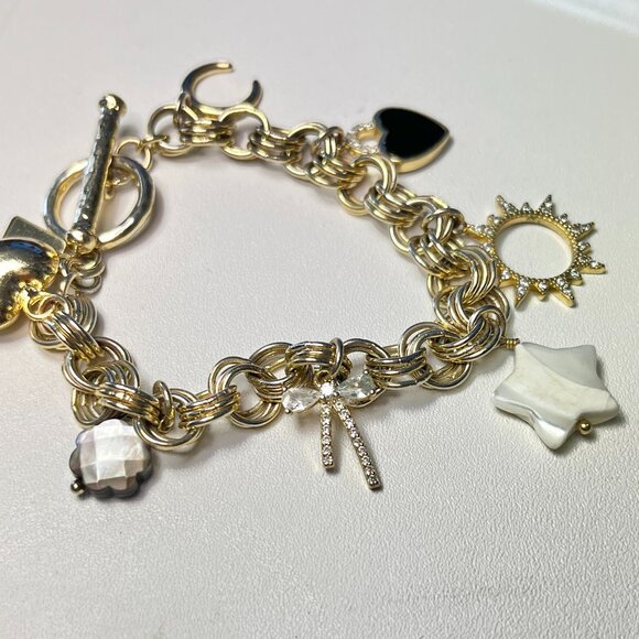 Luna Norte Gold Tone CZ Charm Bracelet Toggle Clasp - Picture 2 of 12